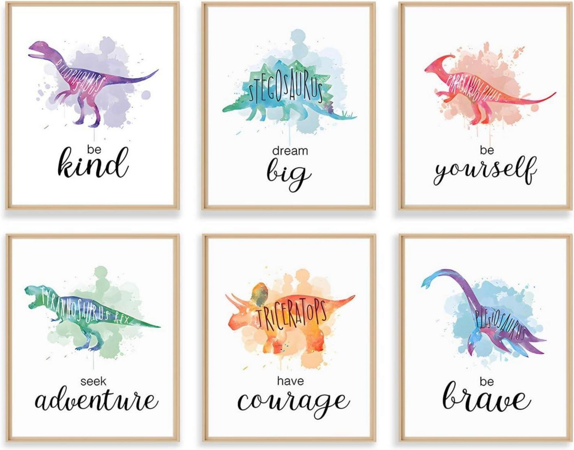 Dinosaurier Poster Set Inspirierende Zitate Leinwand Bilder 8x10 6er