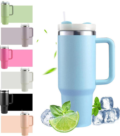 Thermobecher 40oz mit Strohhalm, Henkel, Vakuumisolierung - Blau