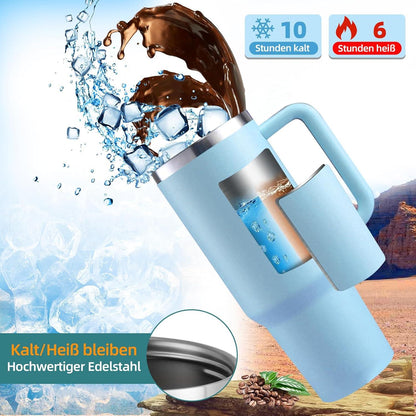 40oz Thermobecher mit Strohhalm und Henkel, Doppelwandiger