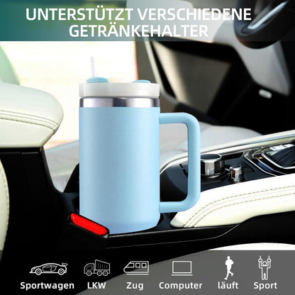 Thermobecher 40oz mit Strohhalm Henkel 1200ml Doppelwandig Edelstahl