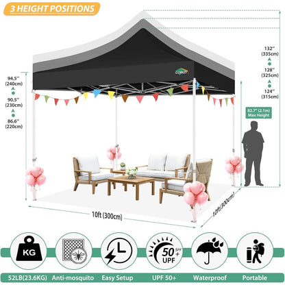 3x3m Faltpavillon wasserdicht mit Mesh-Seitenwänden Schwarz