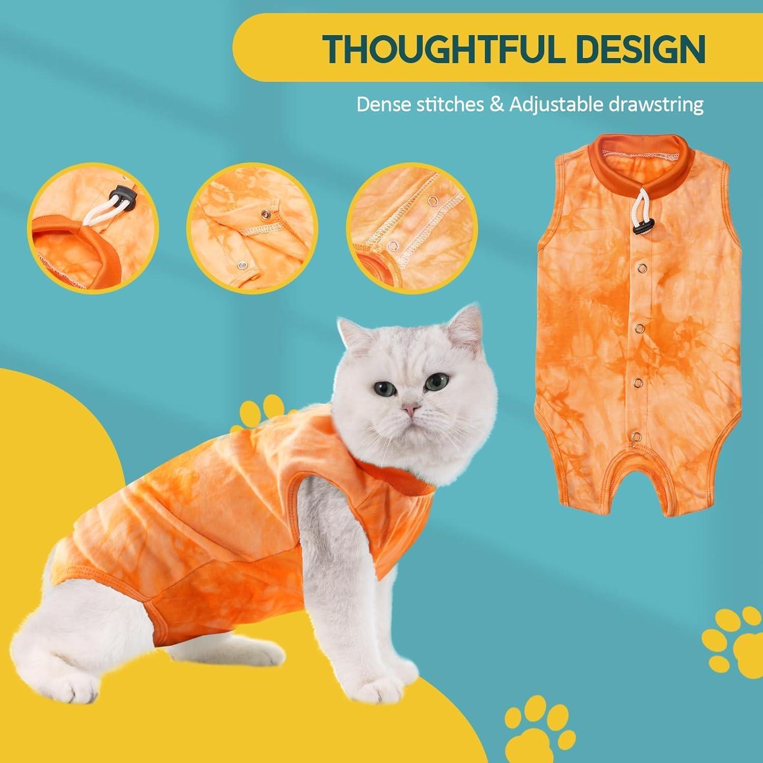 Katzenbody Erholungsanzug Kastration Spay Leckschutz Suit M-Tiedye Orange