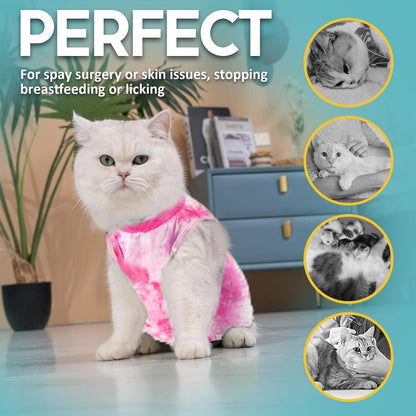 Avont Katzenbody Erholungsanzug Kastration Spay Leckschutz Recovery Suit-Kleidung L-Tiedye Rosa