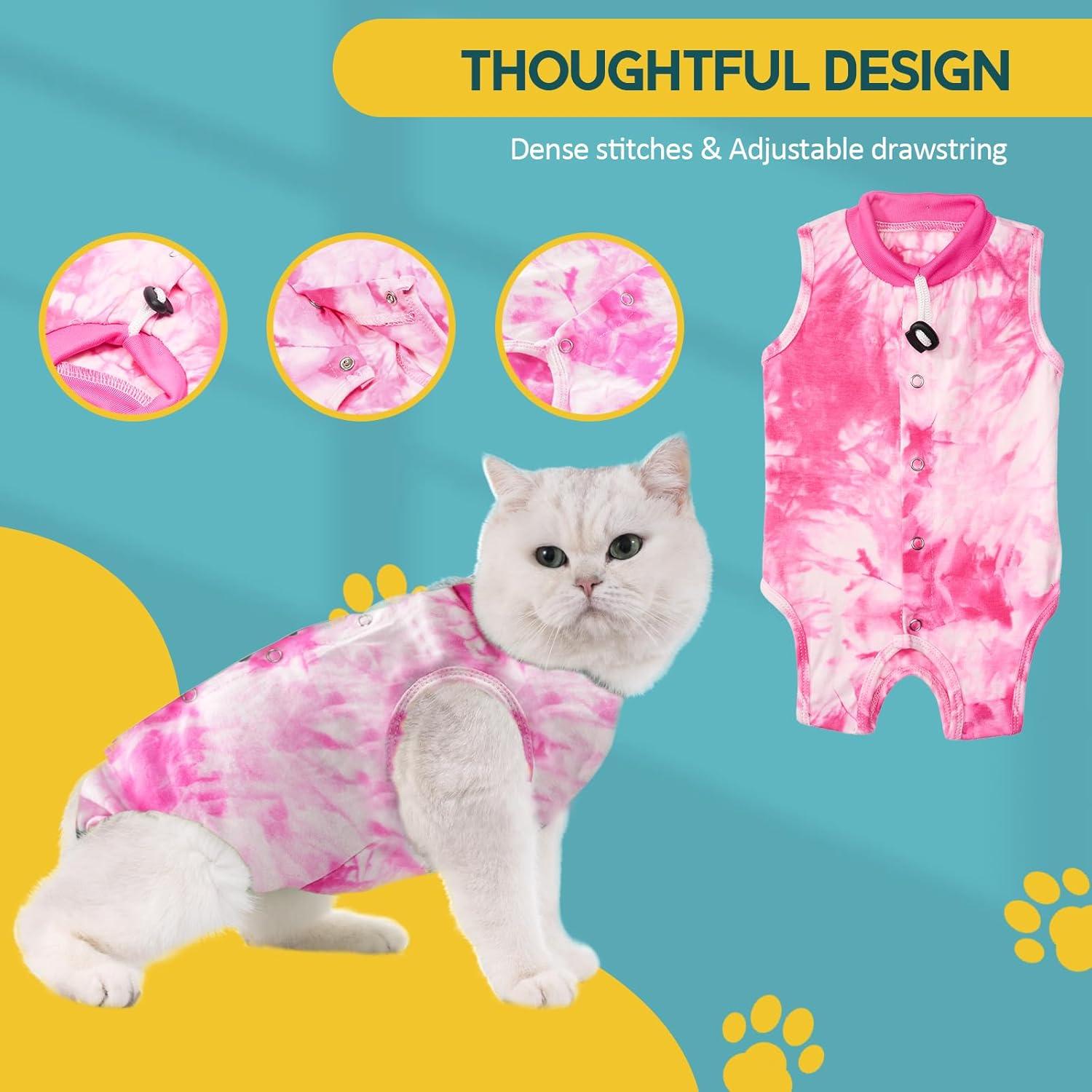 Katzenanzug Modal Recovery Kastration Entwöhnung L-Tiedye Rosa