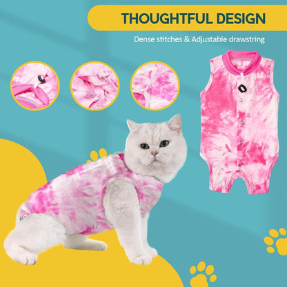 Katzenanzug Modal Recovery Kastration Entwöhnung L-Tiedye Rosa