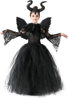 Halloween Maleficent Kostüm Set für Kinder mit Hörnern und Flügeln