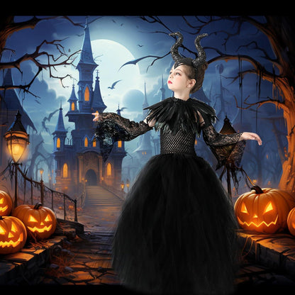 Maleficent Kostüm Set Mädchen XL Schwarz Halloween Cosplay