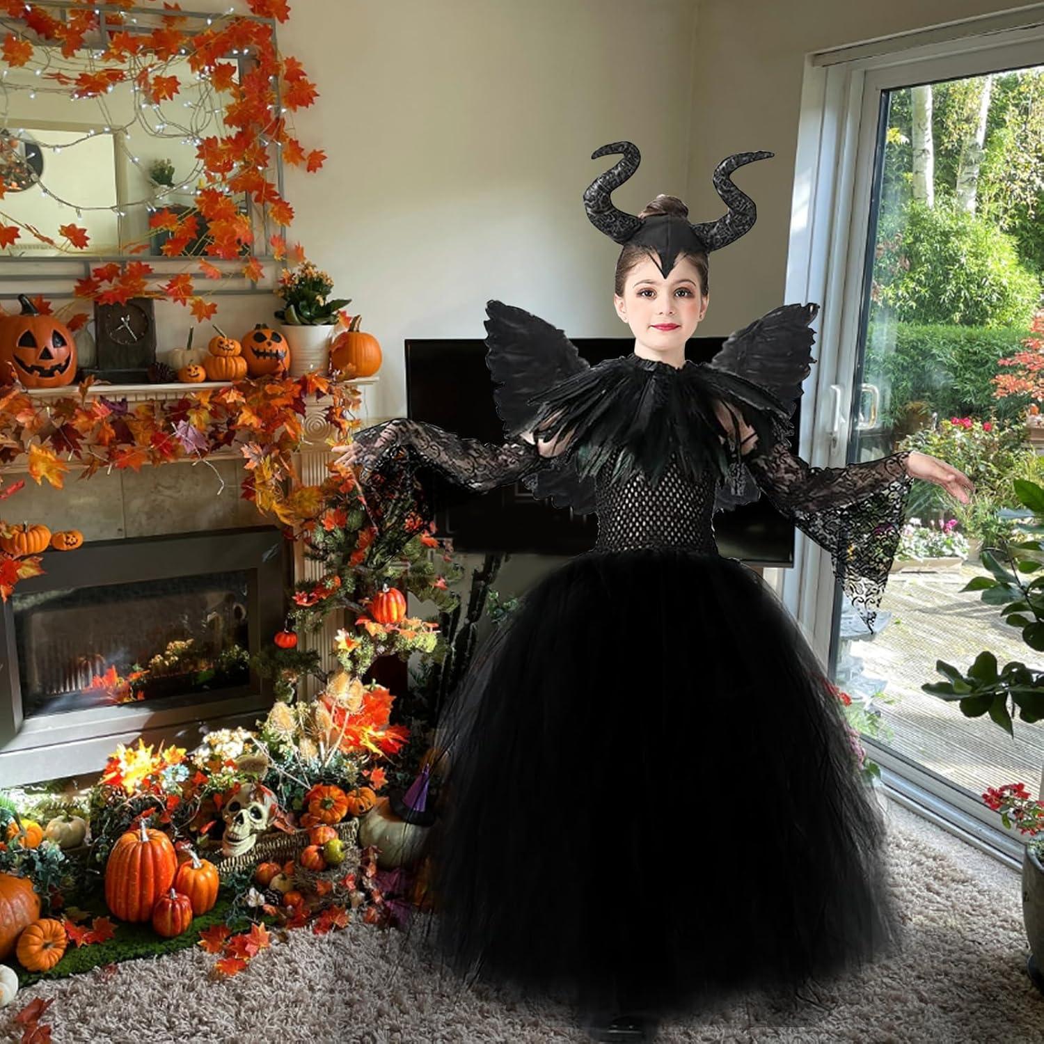AOLIUP Halloween Maleficent Kinderkostüm Böse Königin Set XL