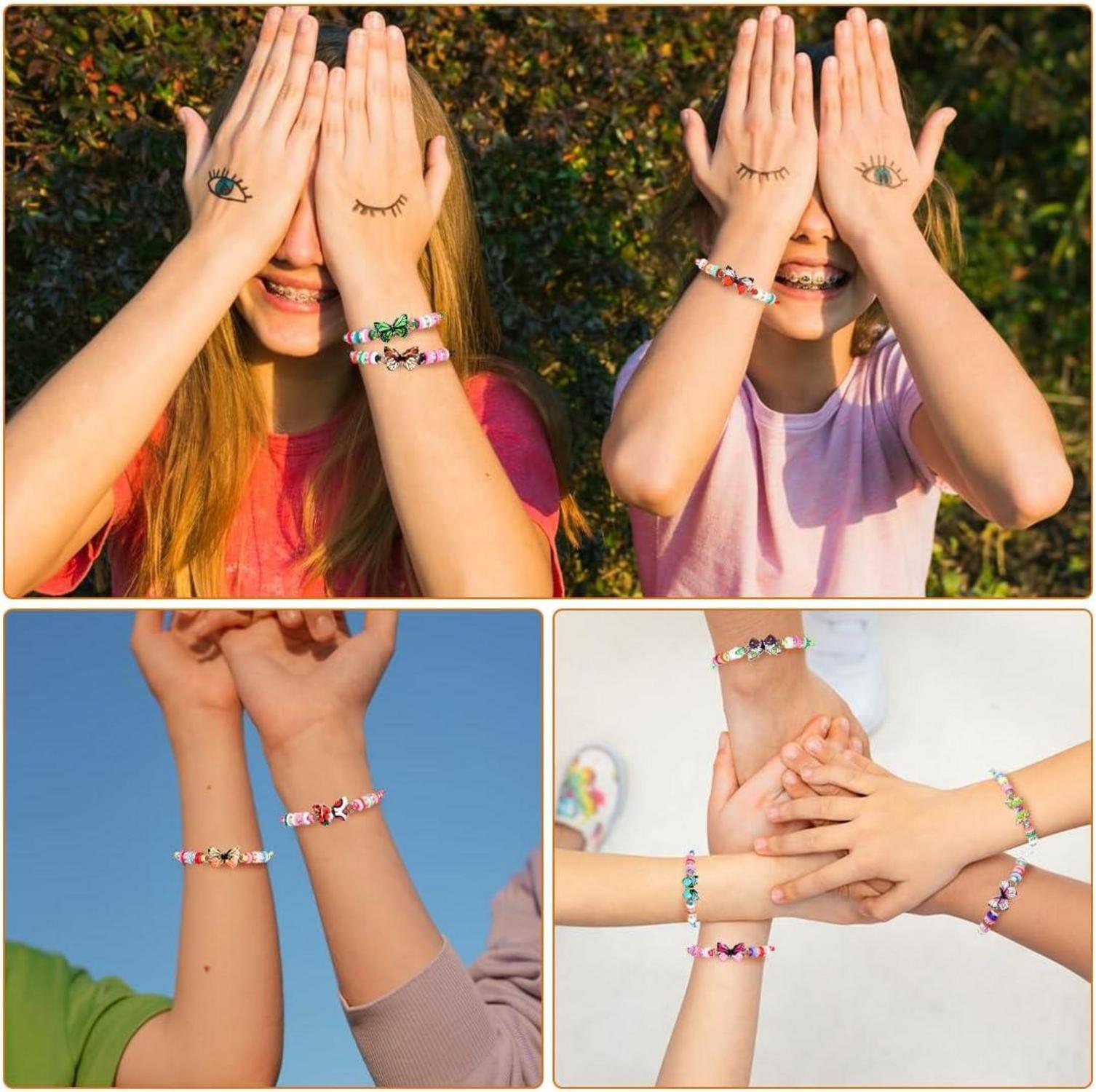 Kinder Schmetterling Freundschaftsarmbänder Set - 12 Stück, Verstellbare Mädchen Armbänder, Party Geschenke, Rollenspiele