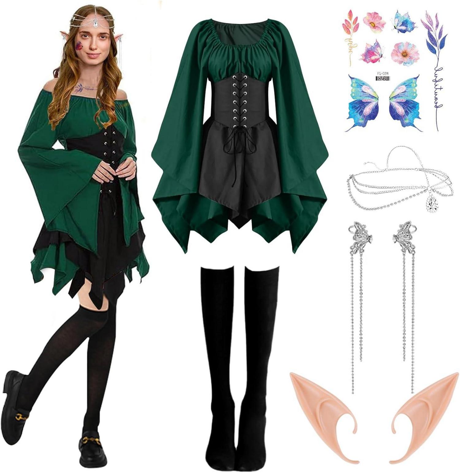 Mittelalter Elfen Renaissance Kostüm Damen Gothic Kleid Cosplay