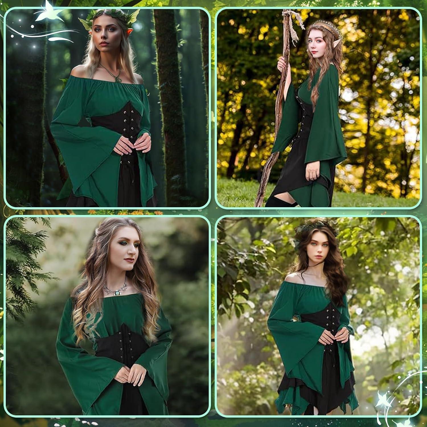 Mittelalter Renaissance Elfen Damen Kostüm Set Kleid Schwarz