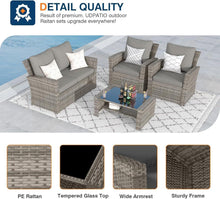 UDPATIO 4-teiliges Rattan Gartenmöbel-Set mit Kissen, Grau