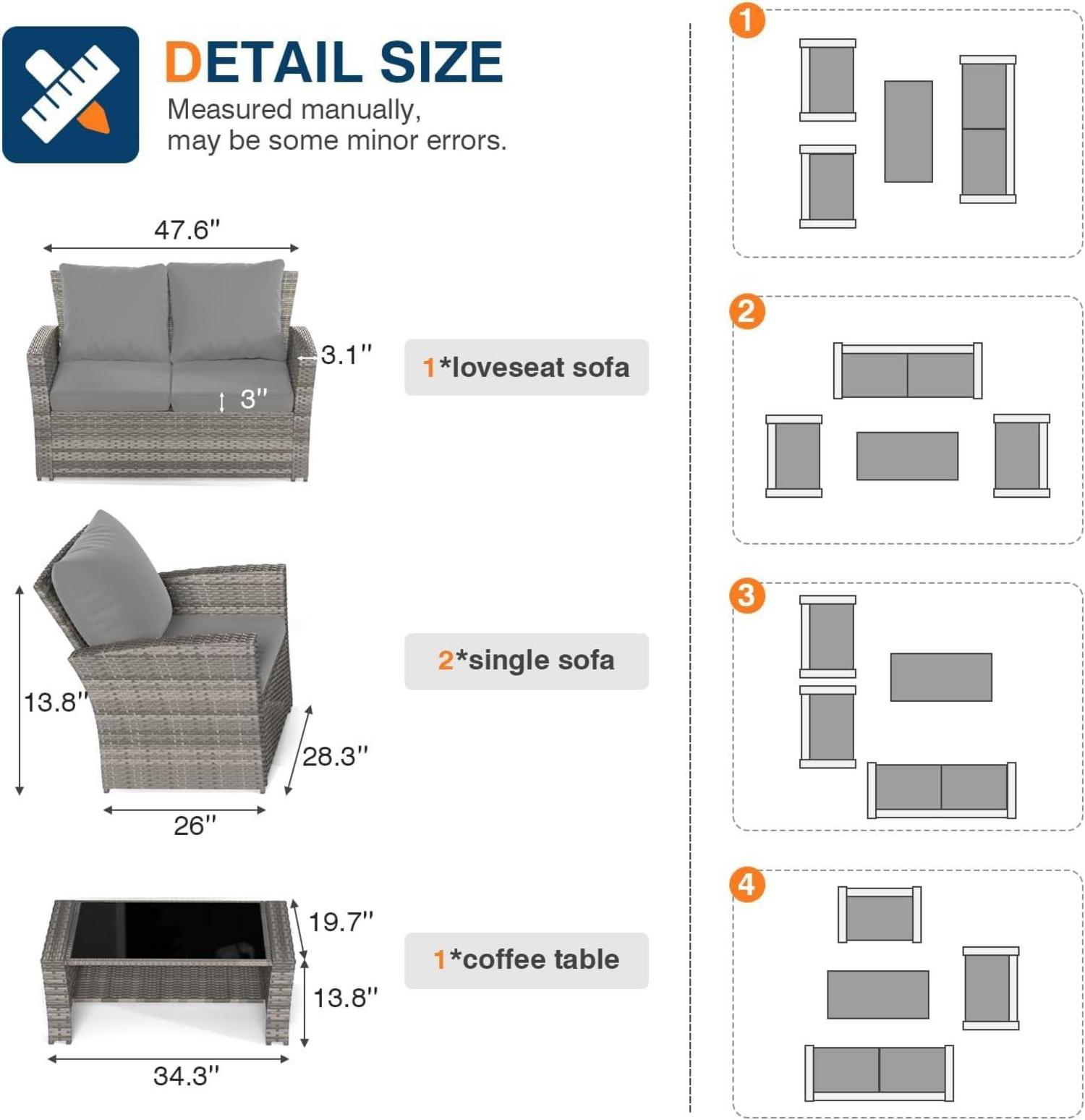 Rattan Gartenmöbel Set 4tlg. Sitzgruppe Sofa Tisch Grau