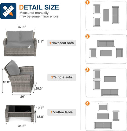Rattan Gartenmöbel Set 4tlg. Sitzgruppe Sofa Tisch Grau