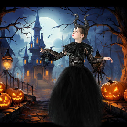 Kinder Maleficent Kostüm mit Hörnern, Flügeln und Umhang