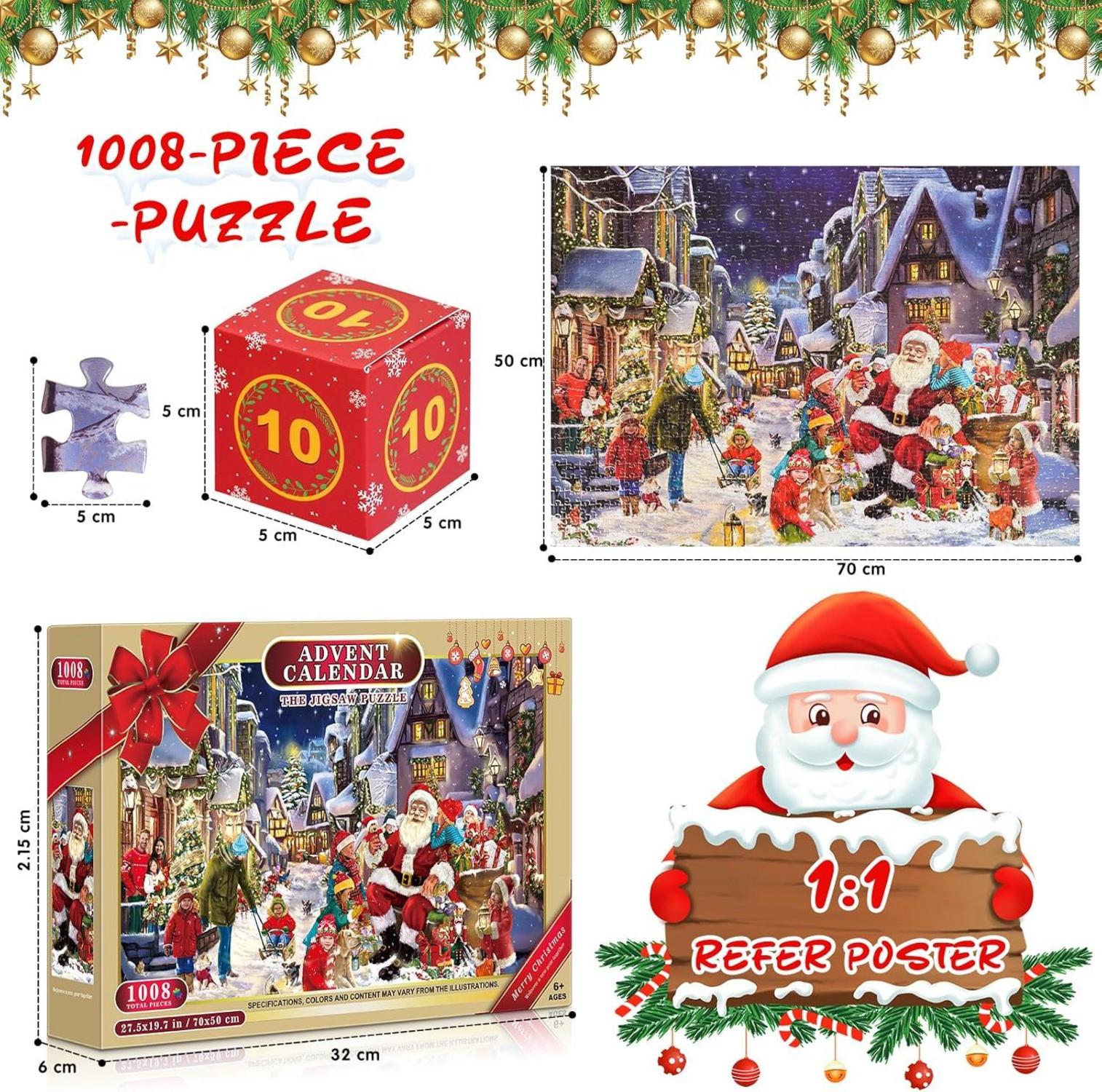 Weihnachtspuzzle Adventskalender 2024 - 1008 Teile, Erwachsene & Kinder