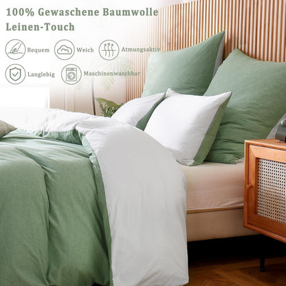 Grüne Kissenbezüge 40x80 cm 2er Set Baumwolle Leinen Textur ÖkoTex