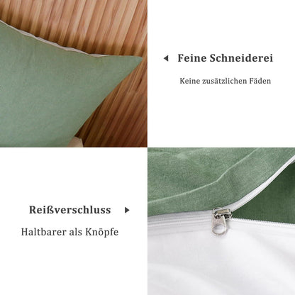 Kissenbezug 40x80 Grün 2er Set Gewaschene Baumwolle Leinen Textur