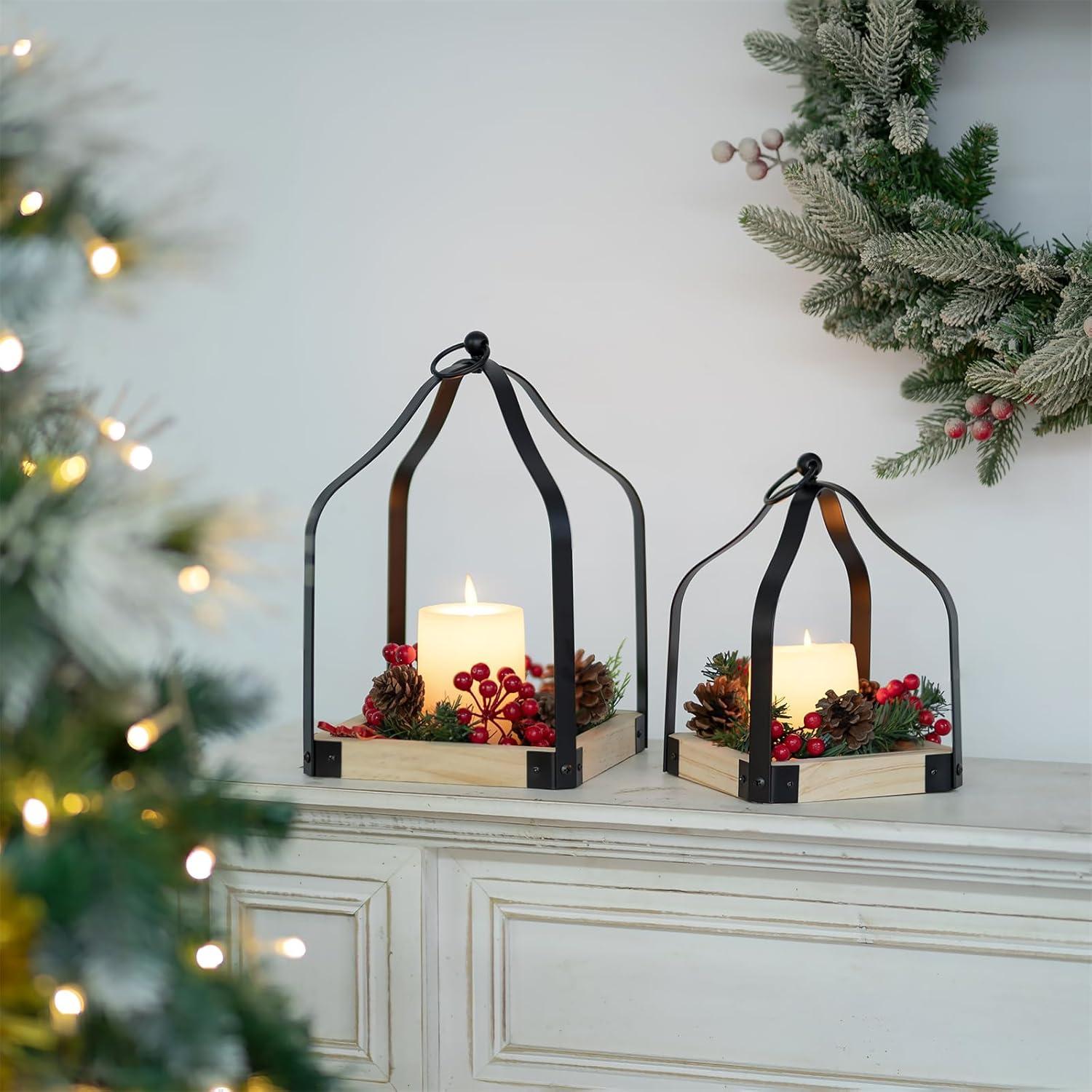 Holzlaterne Landhausstil Deko Weihnachten Herbst Metall Kerzenhalter