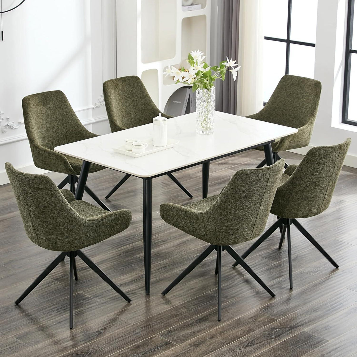 Moderner Esszimmerstuhl Set 6er, Drehbar, Grün