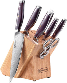 Damast Messerblockset 8-teilig Holzgriff Kochmesser Set Santoku Brot