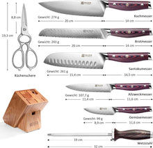PAUDIN Damast Messerblock Set 8-teilig Holzgriff