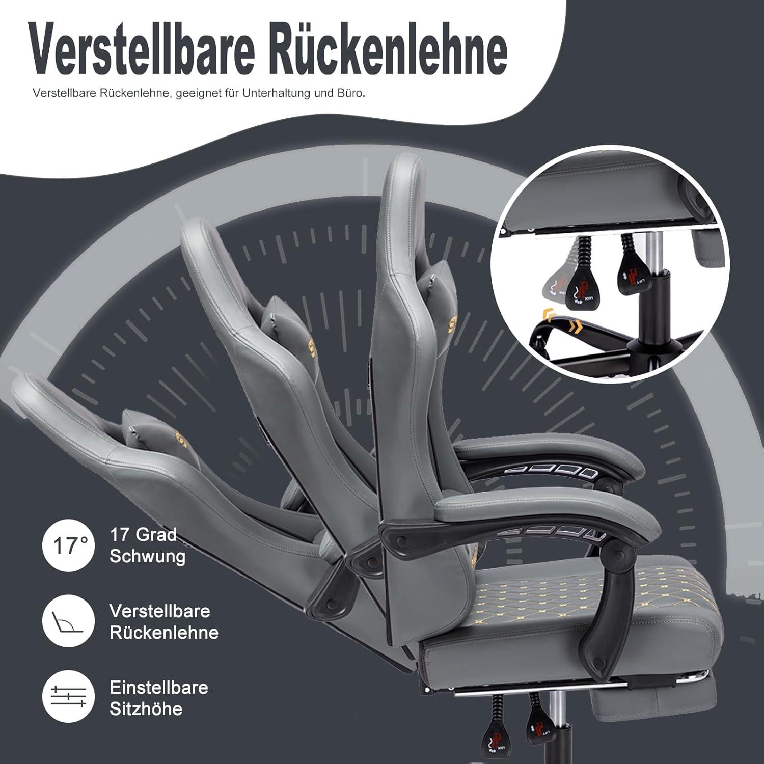 Gaming Stuhl Symino Racing Style 200 kg Belastbarkeit Vintage PU Leder Fußstütze Grau