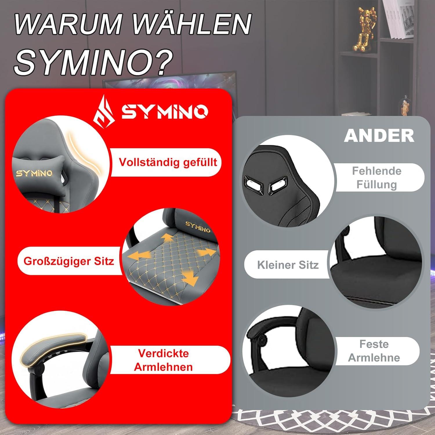Gaming Stuhl mit Fußstütze, 200 kg Belastbarkeit, verstellbare