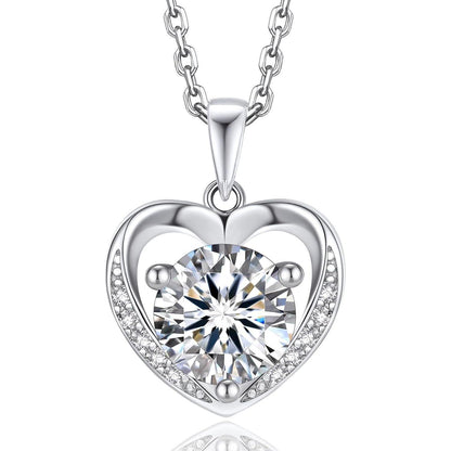 Silberkette Damen 925 mit Herzanhänger & 2 Karat Moissanite