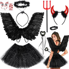 Teufel Engel Kostüm Schwarz Damen Mädchen Engelsflügel Tutu Rock