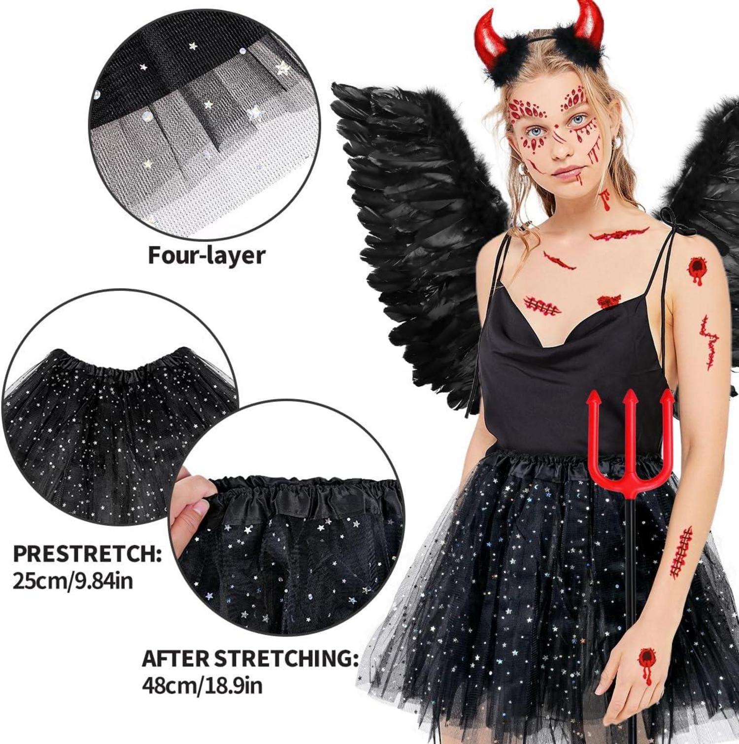Teufel Engel Kostüm Schwarz Damen Mädchen Engelsflügel Tutu Rock