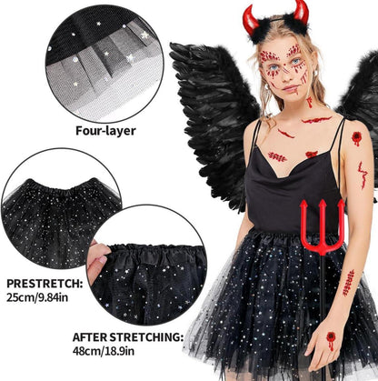 Teufel Engel Kostüm Schwarz Damen Mädchen Engelsflügel Tutu Rock