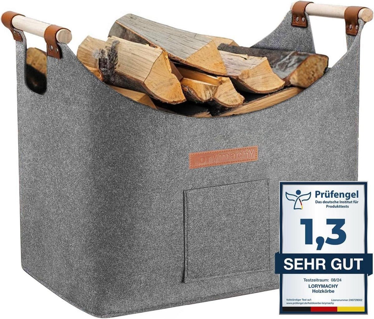 XL Holzkorb aus Filz für Kaminholz und mehr, Grau