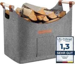 XL Holzkorb aus Filz für Kaminholz und mehr, Grau