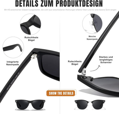 Polarisierte Sonnenbrille UV400-Schutz Retro Style Schwarz