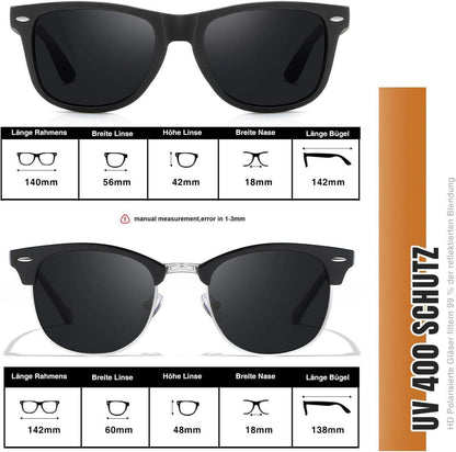 Polarisierte Sonnenbrille Herren Damen UV400 Retro Schwarz