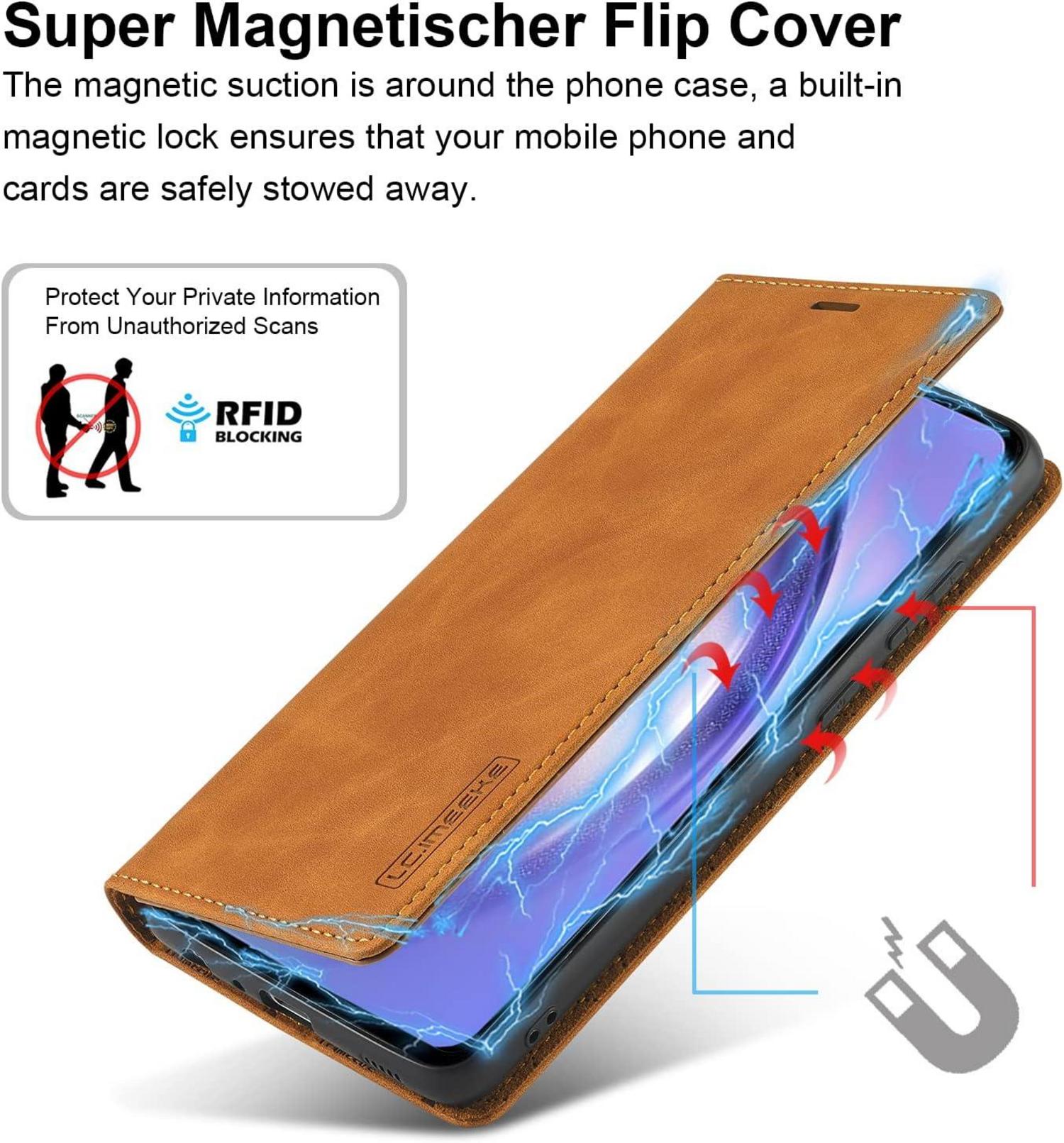 A54 5G Hülle Leder Klappbar Flip Wallet Schutzfolie braun