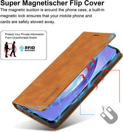 A54 5G Hülle Leder Klappbar Flip Wallet Schutzfolie braun
