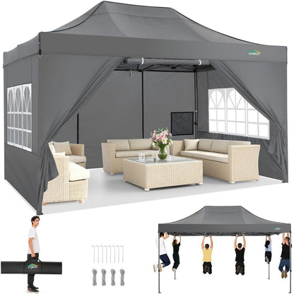 Faltpavillon 3x4.5 Wasserdicht mit Seitenteilen – Grau