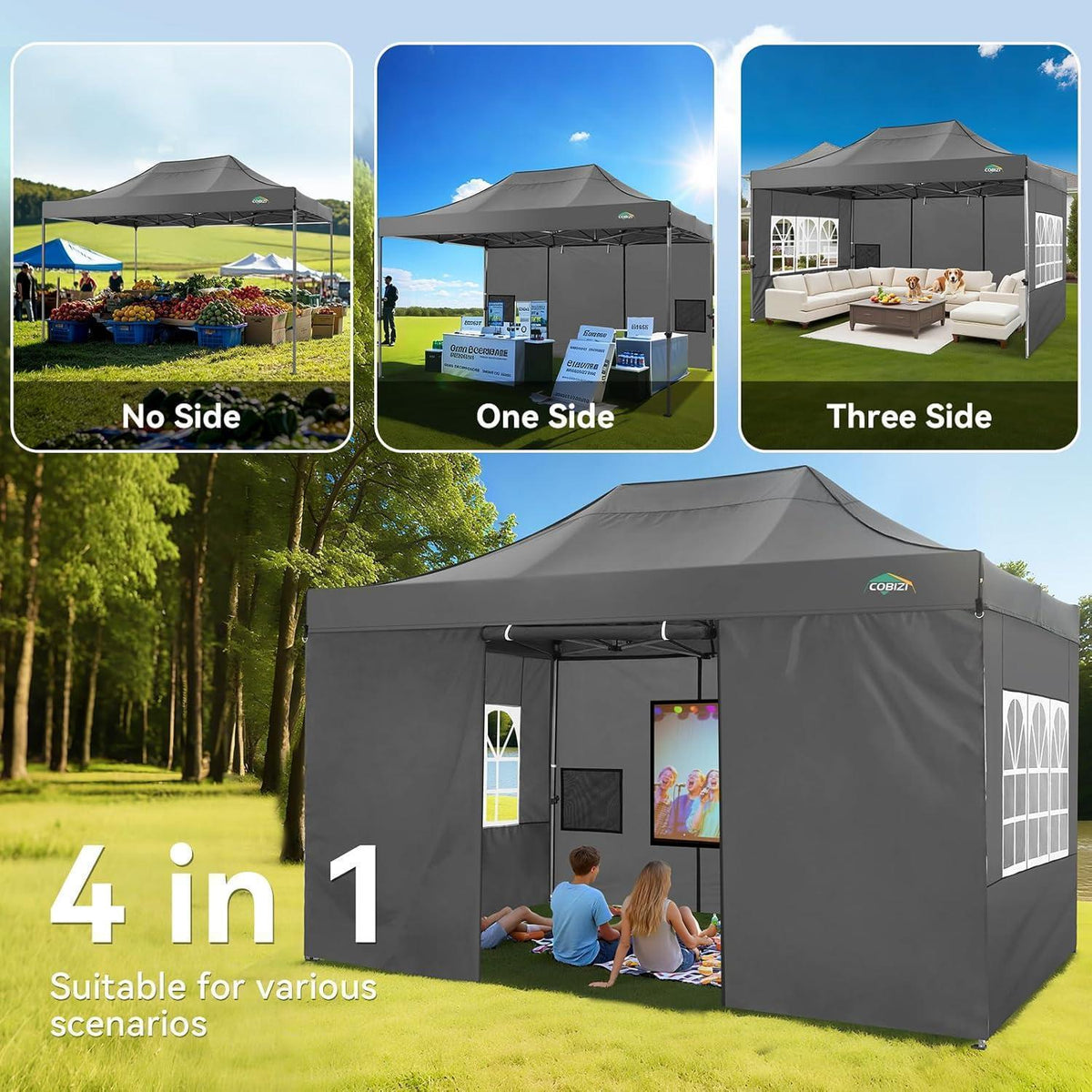 Faltpavillon 3x4.5 Wasserdicht mit Seitenteilen – Grau