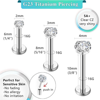 G23 Titan Piercing Schmuck für Ohr, Lippe, Nase – Gewindelose Push-In Studs