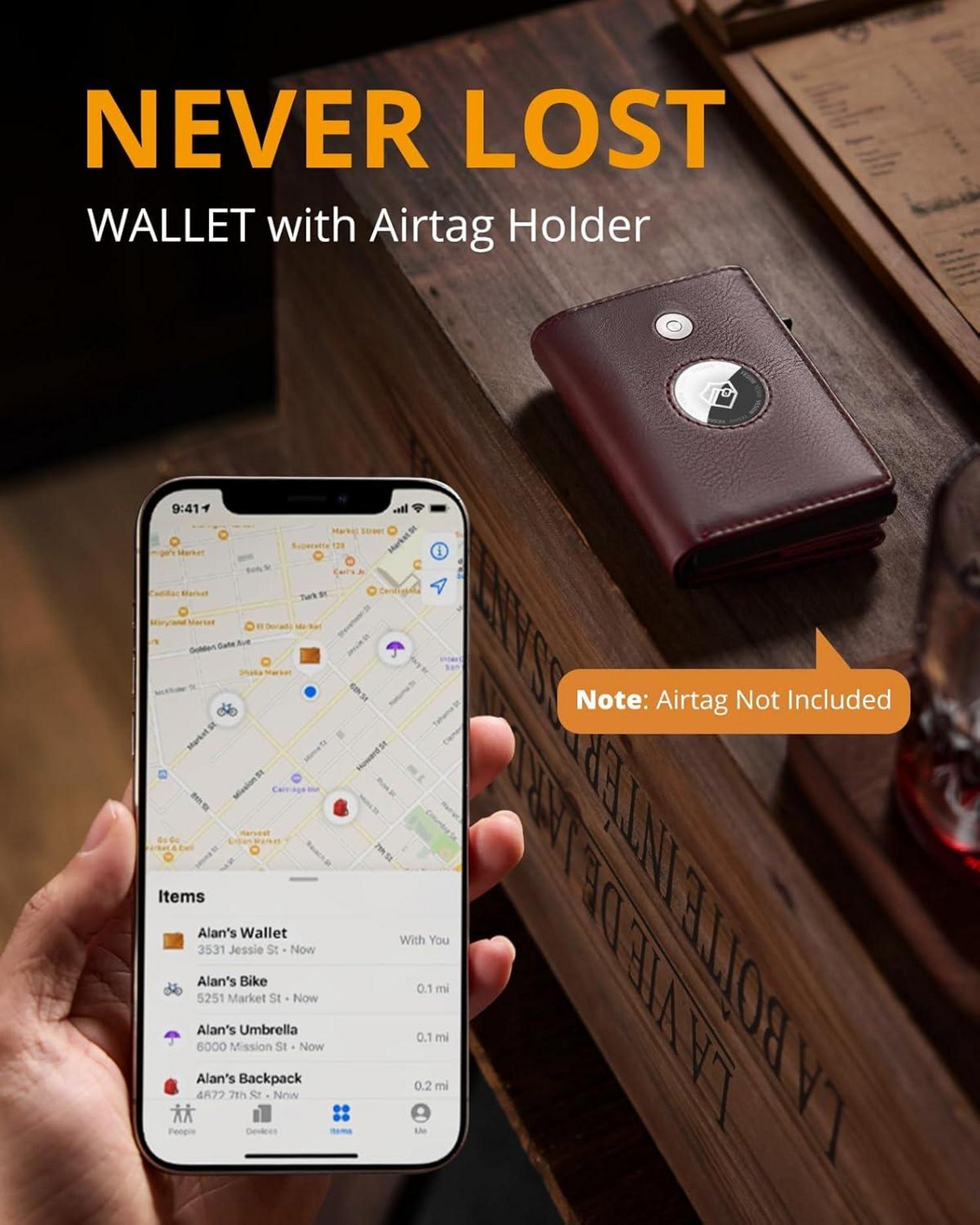YESIIW Herren Geldbörse Airtag Wallet RFID Schutz Slim Wallet Münzfach
