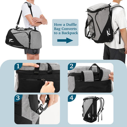 Sporttasche Rucksack 54-72L Erweiterbar mit Schuhfach Nassfach - Grau