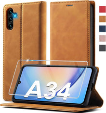 Samsung Galaxy A34 5G Hülle Leder Klappbar mit Schutzfolie
