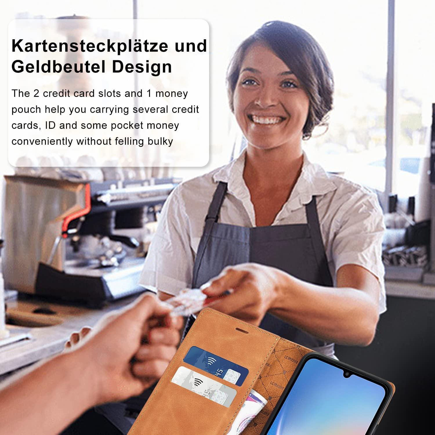 A34 5G Hülle Leder Wallet Cover mit Schutzfolie braun