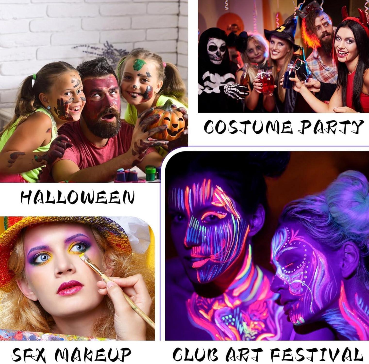 Halloween Kinderschminke Set UV Face Paint Body Paint 15 Farben 2 Pinsel 18