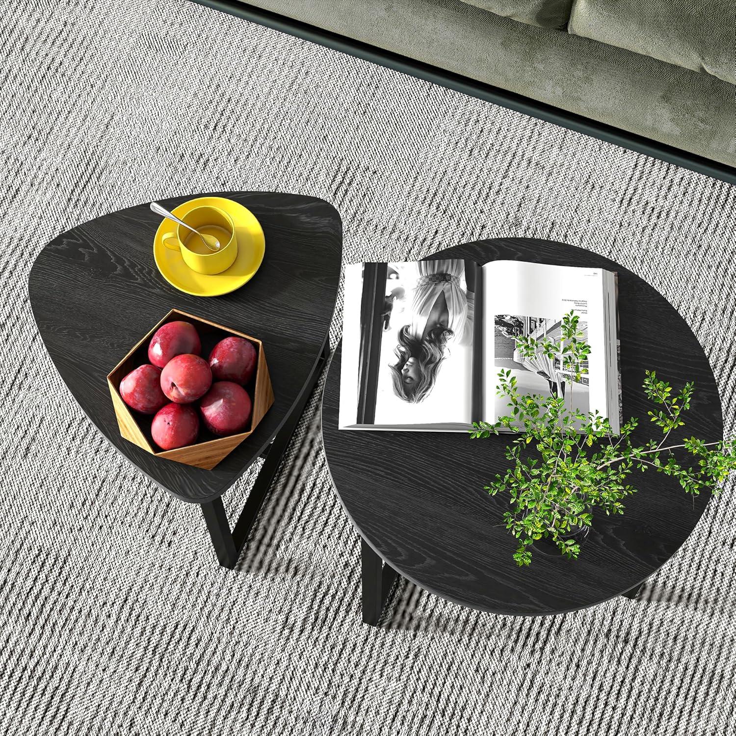 Runder Couchtisch Set Holz Metall Schwarz Herzform Design