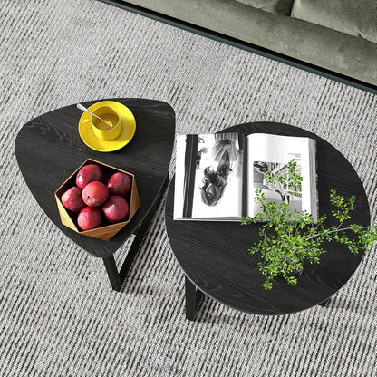 Runder Couchtisch Set Holz Metall Schwarz Herzform Design