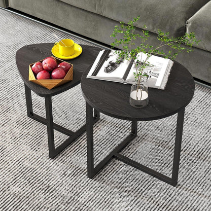 Runder Couchtisch Set Holz Metall Schwarz Herzform Design