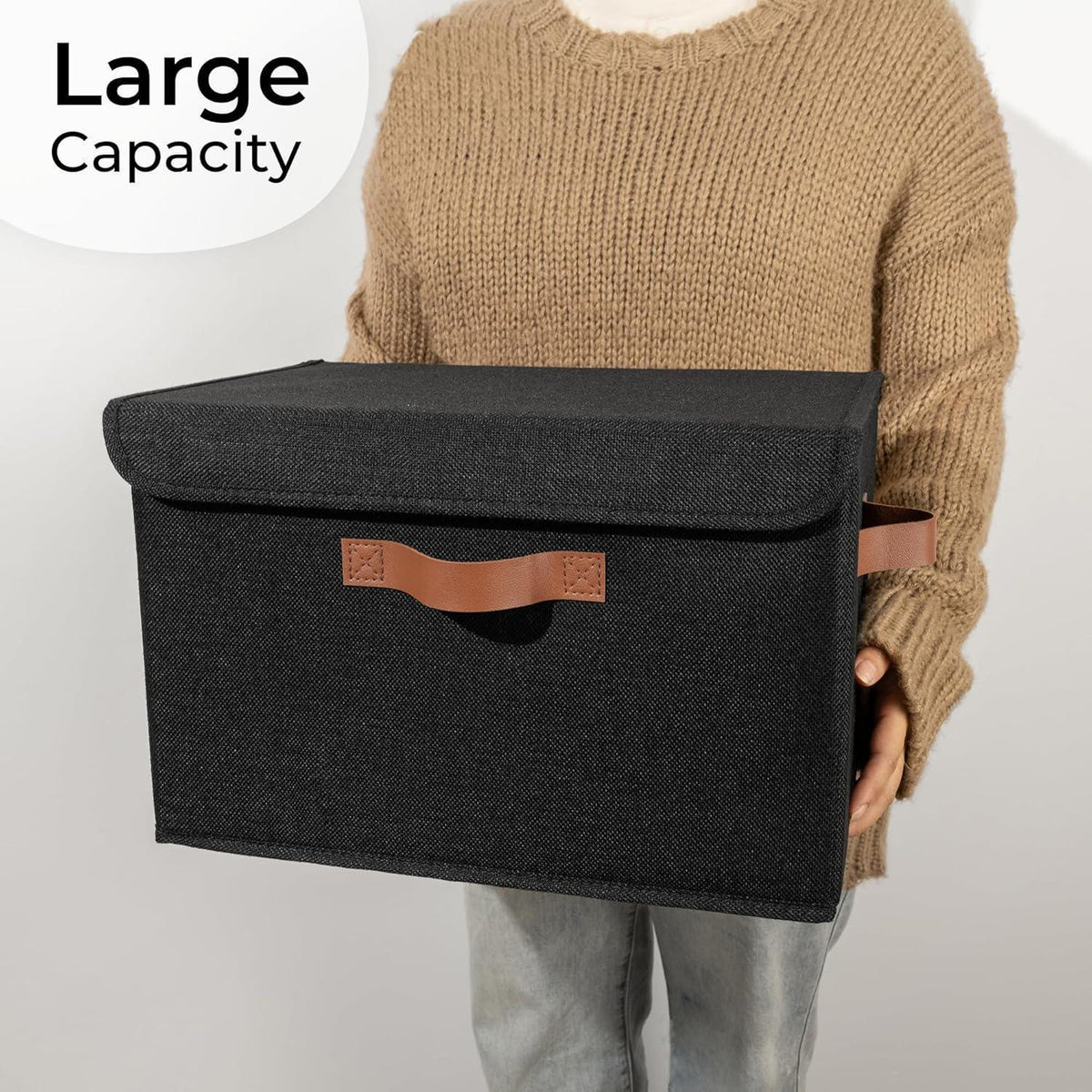 Aufbewahrungsboxen mit Deckel, 2er Set, faltbar, groß, schwarz